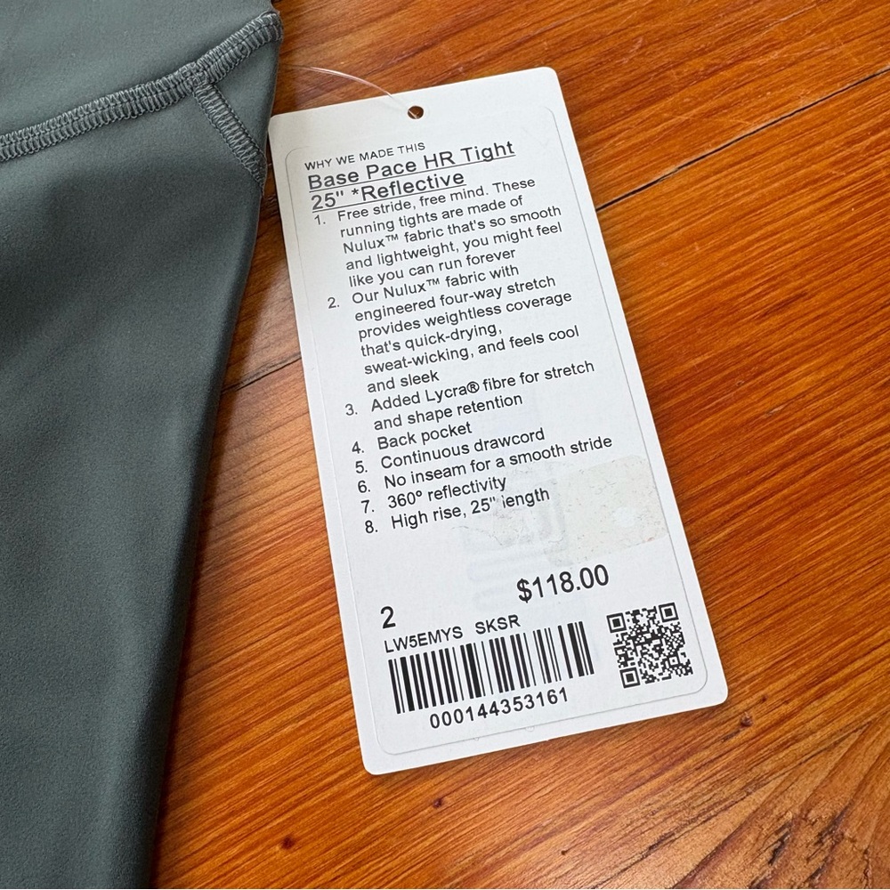 Base Pace High-Rise Reflective Tight 25"‎ size 2 Green running new - Picture 6 of 10
